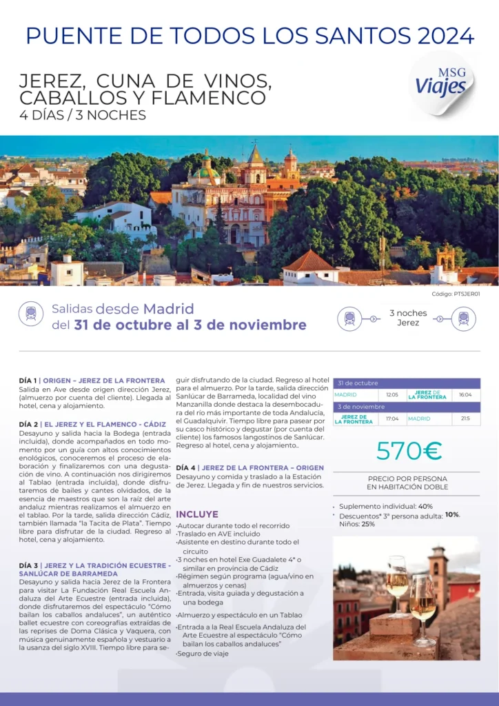 "Escapada a Jerez: disfruta de vino, caballos y flamenco en el Puente de Todos los Santos. ¡Vive la experiencia andaluza!"